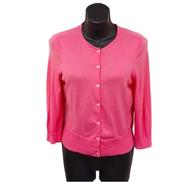 Chaps Barbie Pink Fine Knit Button Front Cotton Cardigan- Sz. Sm - Picture 1 of 6